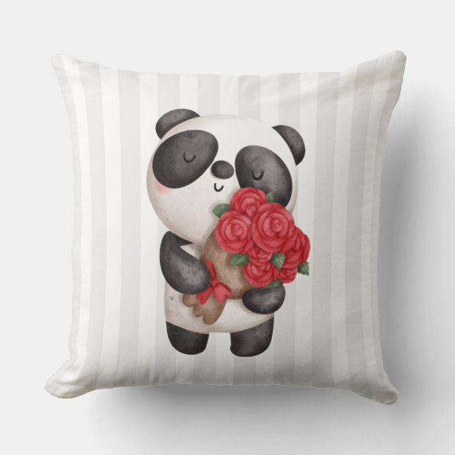 Cojín Decorativo Oso de Panda con Rose Bouquet (Anverso)