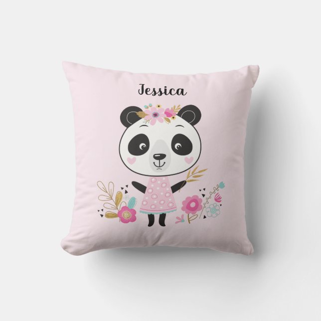 Cojín Decorativo Oso de Panda Rosa Cuta Personalizado (Anverso)