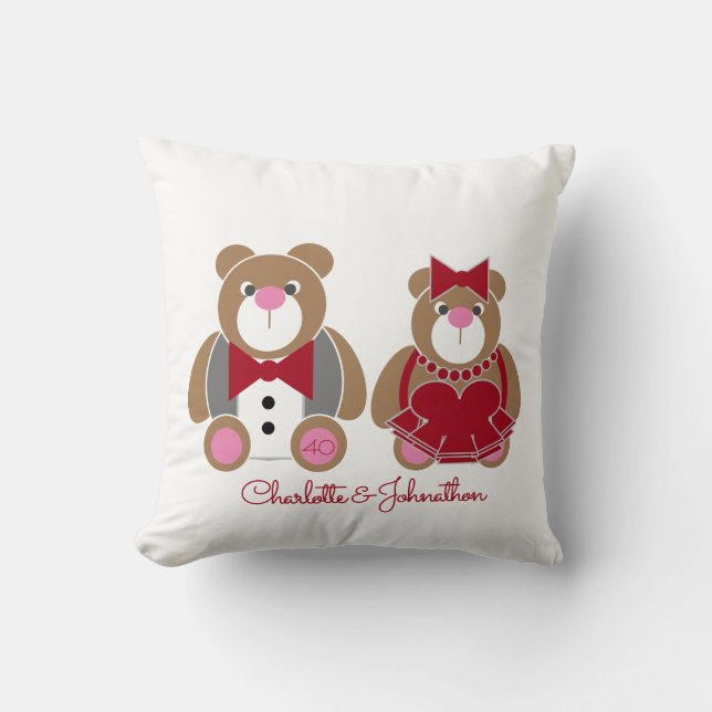 Cojín Decorativo Oso de peluche 40° aniversario del boda del rubí (Anverso)