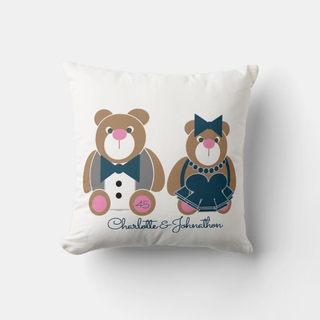 Cojín Decorativo Oso de peluche 45º aniversario del boda de zafiro (Anverso)