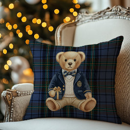Cojín Decorativo Oso de peluche a cuadros preppy de lujo