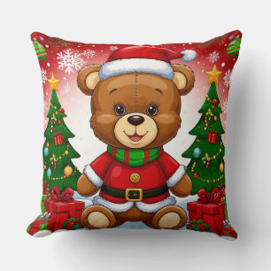 Cojín Decorativo Oso de peluche adorable con traje de Santa