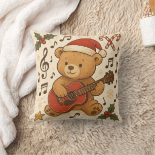 Cojín Decorativo Oso de peluche adorable guitarra Navidad