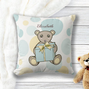 Cojín Decorativo Oso de peluche azul pastel personalizado amarillo 