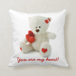 Cojín Decorativo Oso de peluche blanco mullido lindo con un corazó