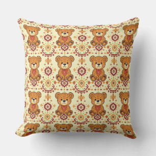Cojín Decorativo Oso de peluche boho cálido y estampado floral de o