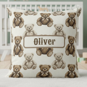 Cojín Decorativo Oso de peluche con acuarela vintage