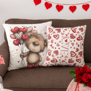Cojín Decorativo Oso de peluche con globos en forma de corazón y pa