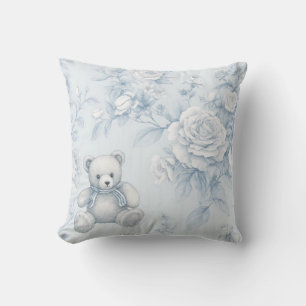 Cojín Decorativo oso de peluche con rosas azules
