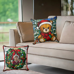 Cojín Decorativo Oso de peluche de Navidad Falso Vidrio Pintado