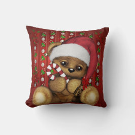 Cojín Decorativo Oso de peluche de Santa con el bastón de caramelo