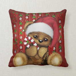 Cojín Decorativo Oso de peluche de Santa con el bastón de caramelo