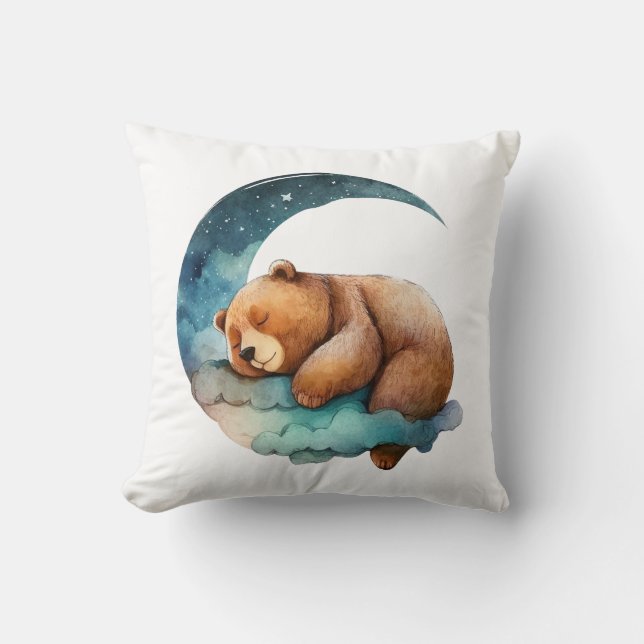 Cojín Decorativo Oso de peluche durmiendo en la luna creciente (Anverso)