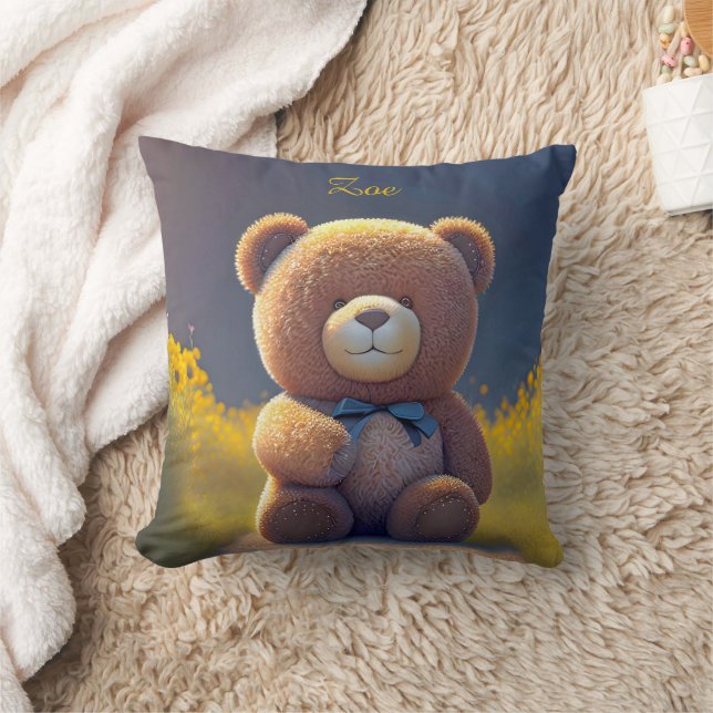 Cojín Decorativo Oso de peluche en la pradera, niños lindos (Manta)