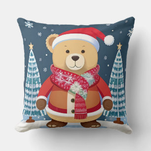 Cojín Decorativo Oso de peluche festivo con sombrero de Santa