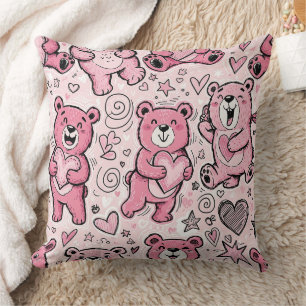 Cojín Decorativo Oso de peluche Kawaii patrón rosa