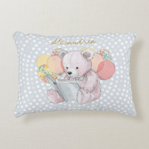 Cojín Decorativo Oso de peluche leyendo un libro Bebé en flor