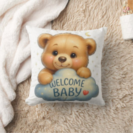 Cojín Decorativo Oso de peluche lindo en la nube Bienvenida Arte de