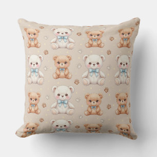 Cojín Decorativo Oso de peluche lindo y lazos azules patrón sin fis
