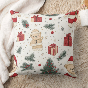 Cojín Decorativo Oso de peluche lindo y Santa en blanco (3)