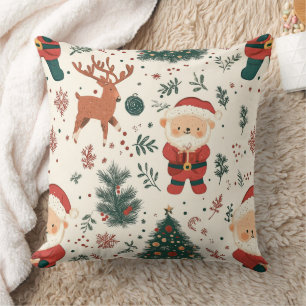 Cojín Decorativo Oso de peluche lindo y Santa en blanco (4)