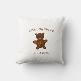 Cojín Decorativo Oso de peluche marrón ducha de bebé añada nombre f