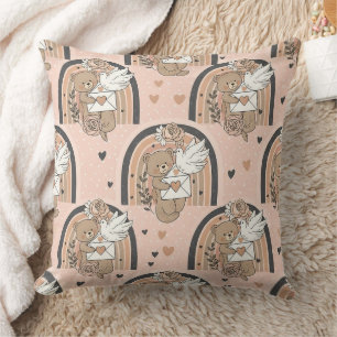 Cojín Decorativo Oso de peluche neutral arcoíris en marrón y taupe