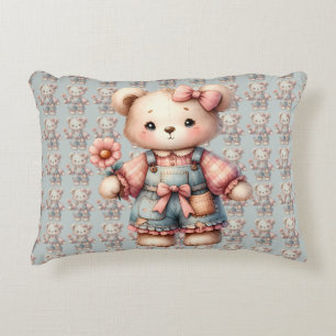 Cojín Decorativo Oso de peluche pastel sosteniendo una flor con ove