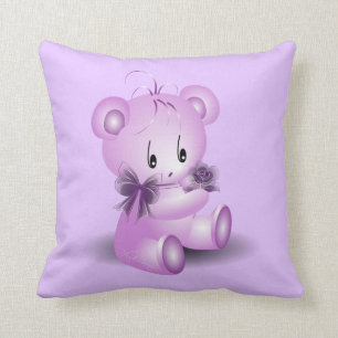 Cojín Decorativo Oso de peluche púrpura con rosa