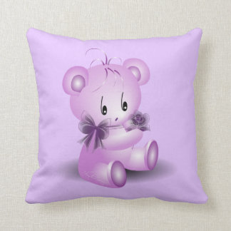 Cojín Decorativo Oso de peluche púrpura con rosa