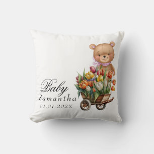 Cojín Decorativo Oso de peluche rosa floral rústico