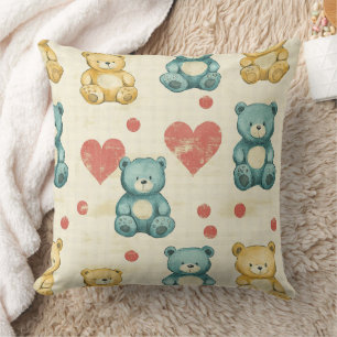 Cojín Decorativo Oso de peluche vintage shabby chic con patrón de g