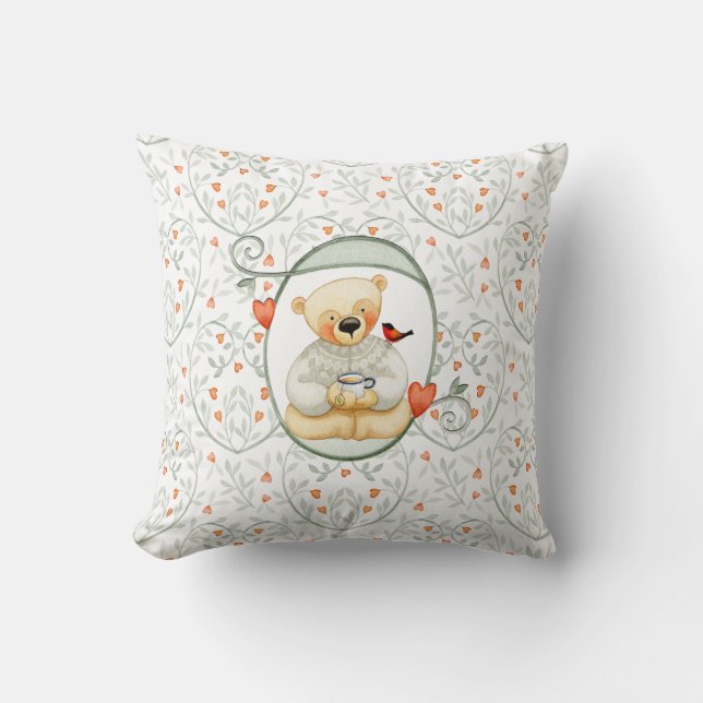 Cojín Decorativo Oso de peluche y corazón (Anverso)