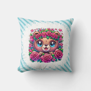 Cojín Decorativo Oso dulce con garland de flores