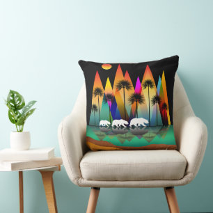 Cojín Decorativo Oso En Montañas Modernas Del Bosque