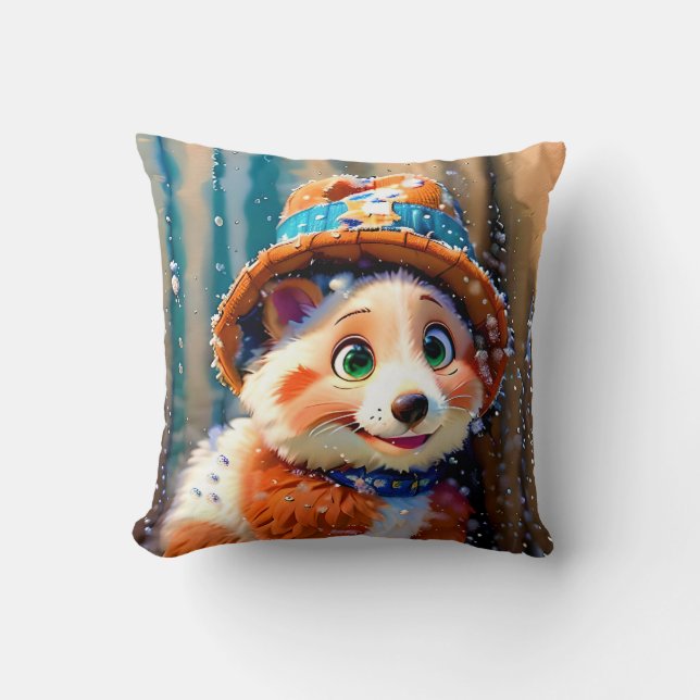 Cojín Decorativo Oso esponjoso en invierno Navidades Gorras diseñan (Anverso)