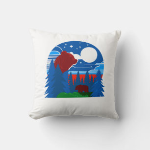 Cojín Decorativo Oso Geométrico y Ilustracion Forestal Negrita