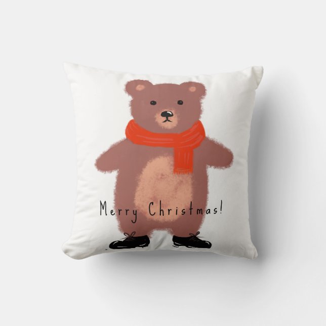 Cojín Decorativo Oso gracioso en patines de invierno (Anverso)