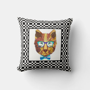 Cojín Decorativo Oso hipster lindo en tablero de ajedrez B&N