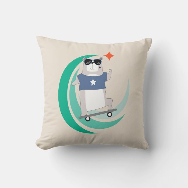 Cojín Decorativo Oso Hipster montando una patineta (Anverso)