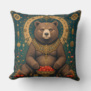 Cojín Decorativo Oso Ilustrado con Diseño Ornamental