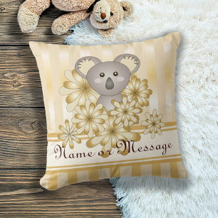 Cojín Decorativo Oso Koala Bebé Personalizado con Raya Dorada