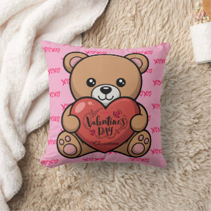 Cojín Decorativo Oso Lindo Feliz Día de San Valentín xoxo Nombre