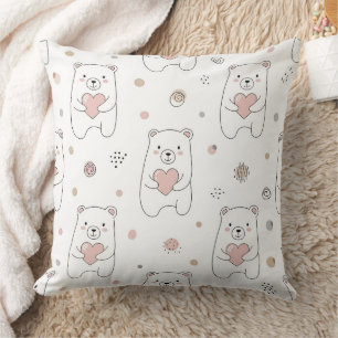 Cojín Decorativo Oso Lindo Sosteniendo Corazón -- Pastel Nursery