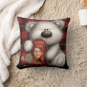 Cojín Decorativo Oso Lindo Te Amo Foto de Monograma Personalizado
