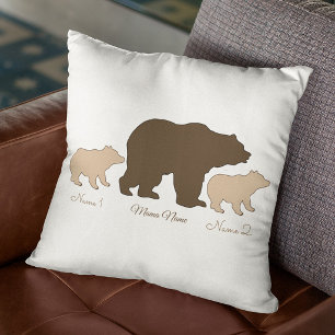 Cojín Decorativo Oso Mama Personalizado Con 2 Nombres De Niños Rega