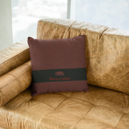 Cojín Decorativo Oso Monograma Rústico | Negro rojo búfalo