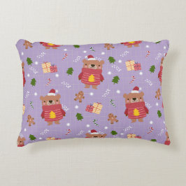 Cojín Decorativo Oso Navideño Adorable Patrón | Invierno Navideño A