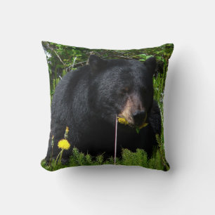 Cojín Decorativo Oso Negro Bosque Animal Flores De Agua Diente De L
