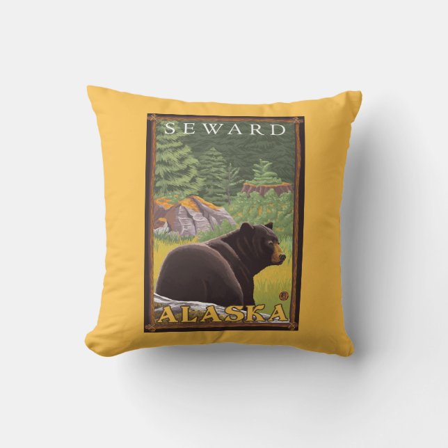Cojín Decorativo Oso negro en el bosque - Seward, Alaska (Anverso)